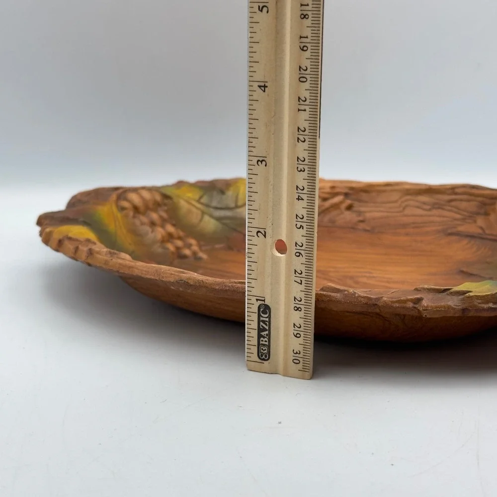 Vintage Multi Products Inc Faux Wood Grape Leaf Serving Tray Oval Platter USA